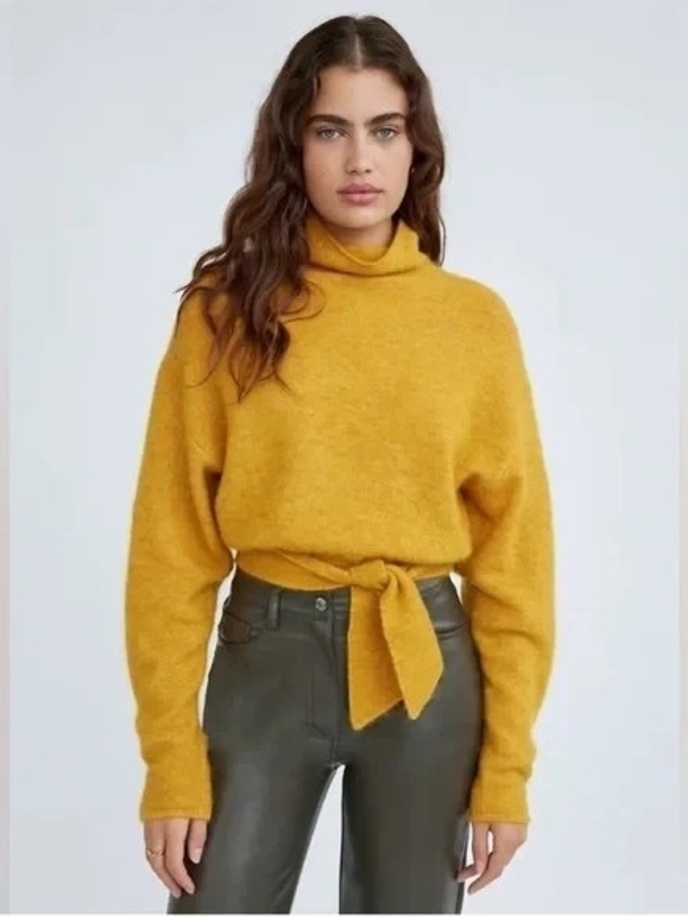 Wilfred Mustard Yellow Alpaca Blend Cropped Tie-Waist Sweater XS